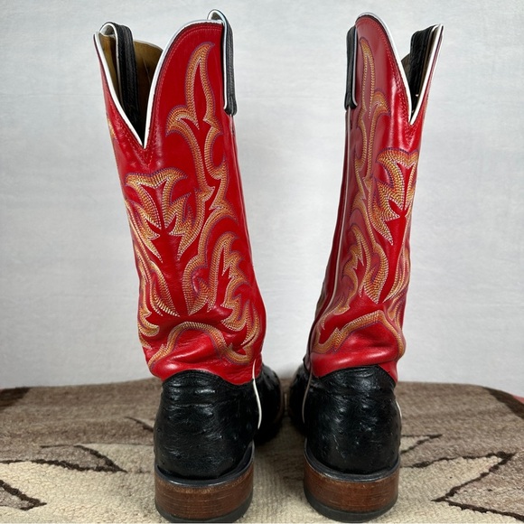 Justin Boots Red and Black ostrich square toe western cowgirl Cowboy Boots - Picture 5 of 13